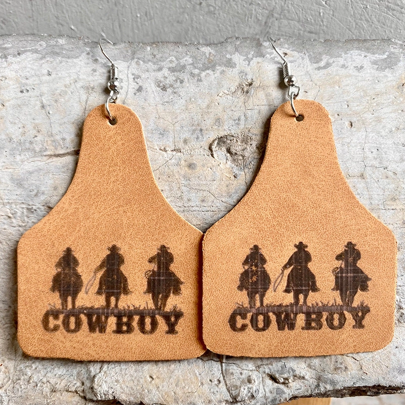 Wholesale 3 Pairs/Pack Cowboy Western Aztec Silhouette Geometric Leather Earrings