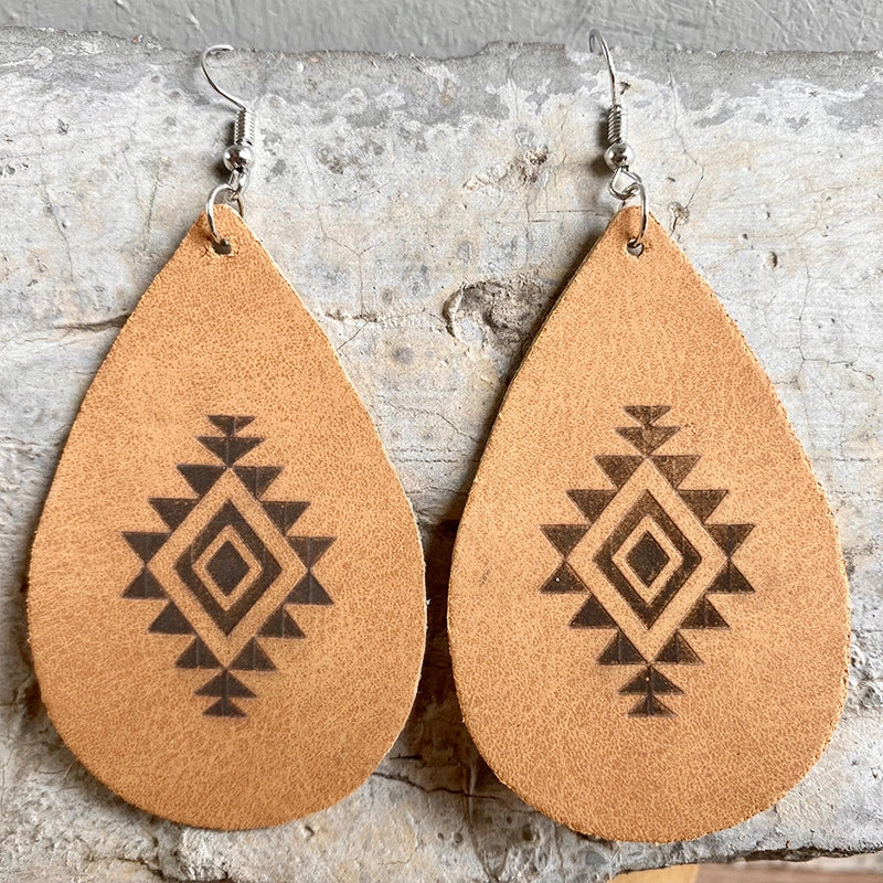 Wholesale 3 Pairs/Pack Cowboy Western Aztec Silhouette Geometric Leather Earrings