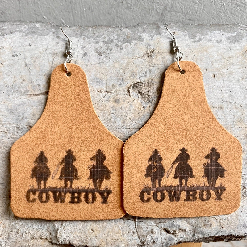 Wholesale 3 Pairs/Pack Cowboy Western Aztec Silhouette Geometric Leather Earrings