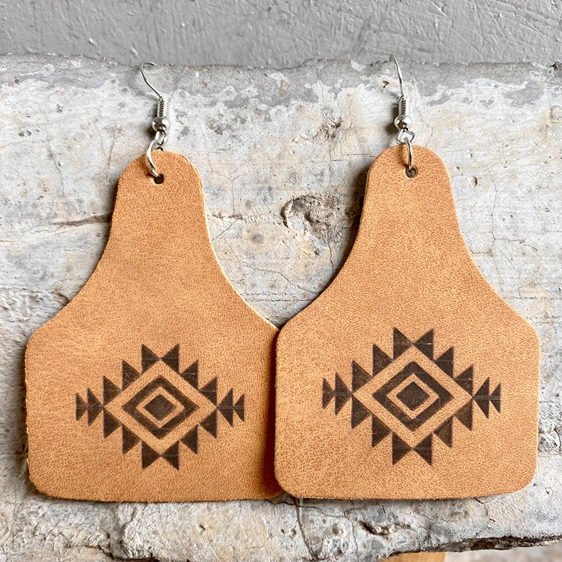 Wholesale 3 Pairs/Pack Cowboy Western Aztec Silhouette Geometric Leather Earrings