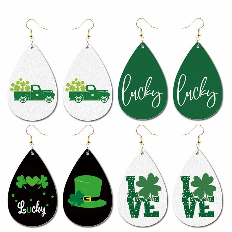 Wholesale 3 Pairs/Pack St. Patrick's Day Leather Earrings