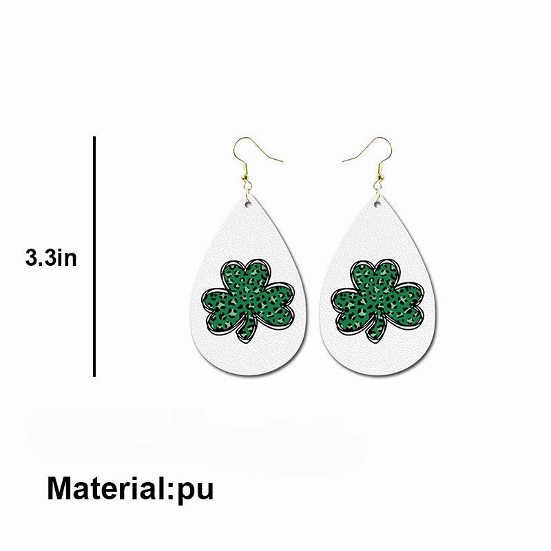Wholesale 3 Pairs/Pack St. Patrick's Day Leather Earrings