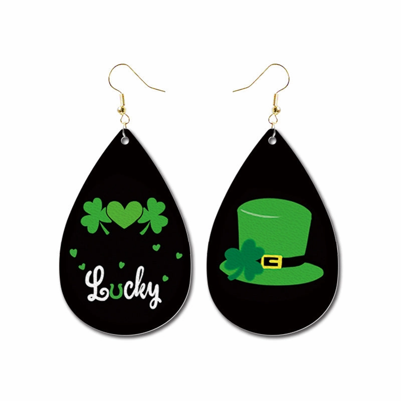 Wholesale 3 Pairs/Pack St. Patrick's Day Leather Earrings
