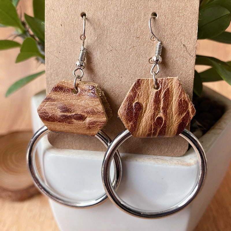 Wholesale 3 Pairs/pack Vintage Embossed Cowhide Metal Hoop Earrings