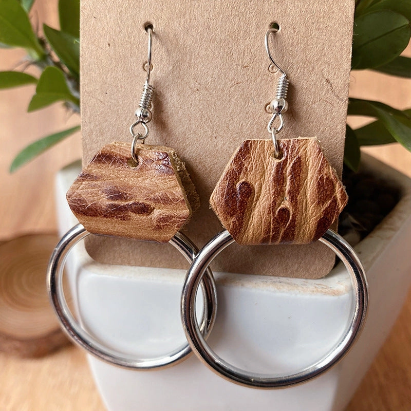 Wholesale 3 Pairs/pack Vintage Embossed Cowhide Metal Hoop Earrings