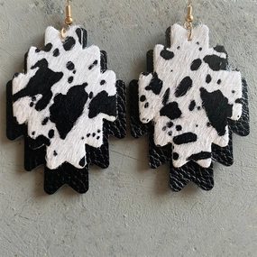Wholesale 3 Pairs/Pack Western Cowboy Double Layer Aztec Horsehair Cowhide Leather Earrings