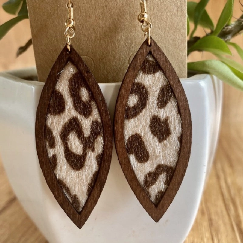 Wholesale 3 Pairs/pack Western Style Geometric Leopard Print Genuine Leather Horse Hair Earrings
