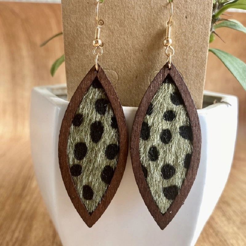 Wholesale 3 Pairs/pack Western Style Geometric Leopard Print Genuine Leather Horse Hair Earrings