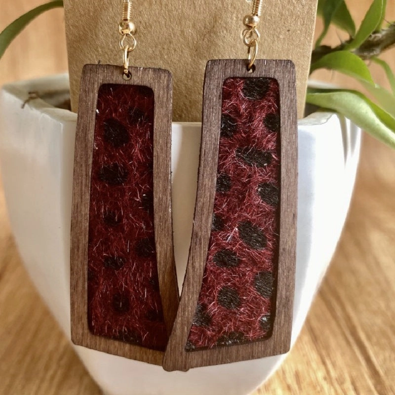 Wholesale 3 Pairs/pack Western Style Geometric Leopard Print Genuine Leather Horse Hair Earrings