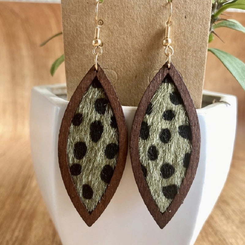 Wholesale 3 Pairs/pack Western Style Geometric Leopard Print Genuine Leather Horse Hair Earrings