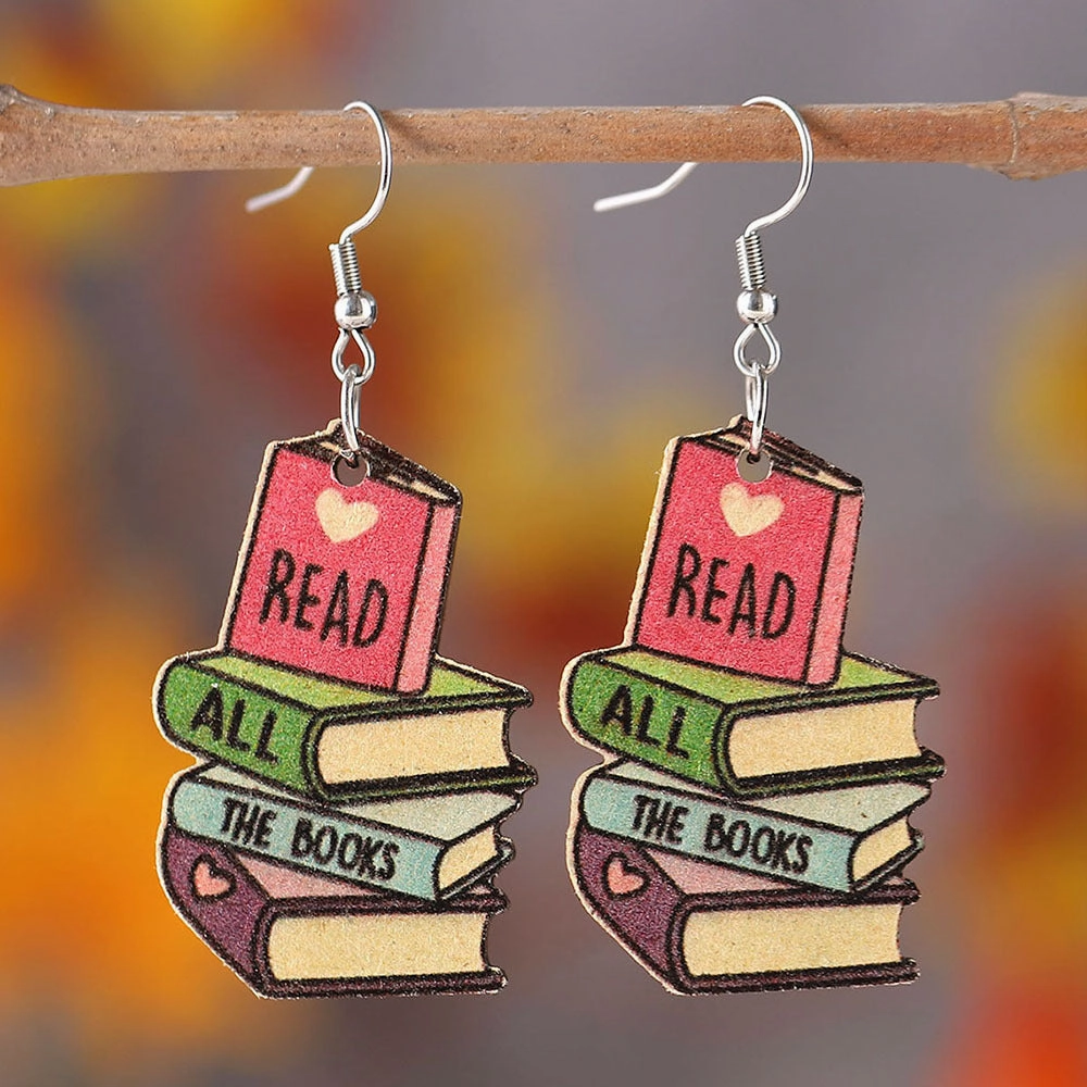 Wholesale 3D Love Textbook Double Sided Painted Wooden Earrings