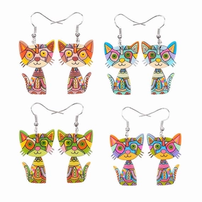 Wholesale 3D Painted Cat Acrylic Earrings