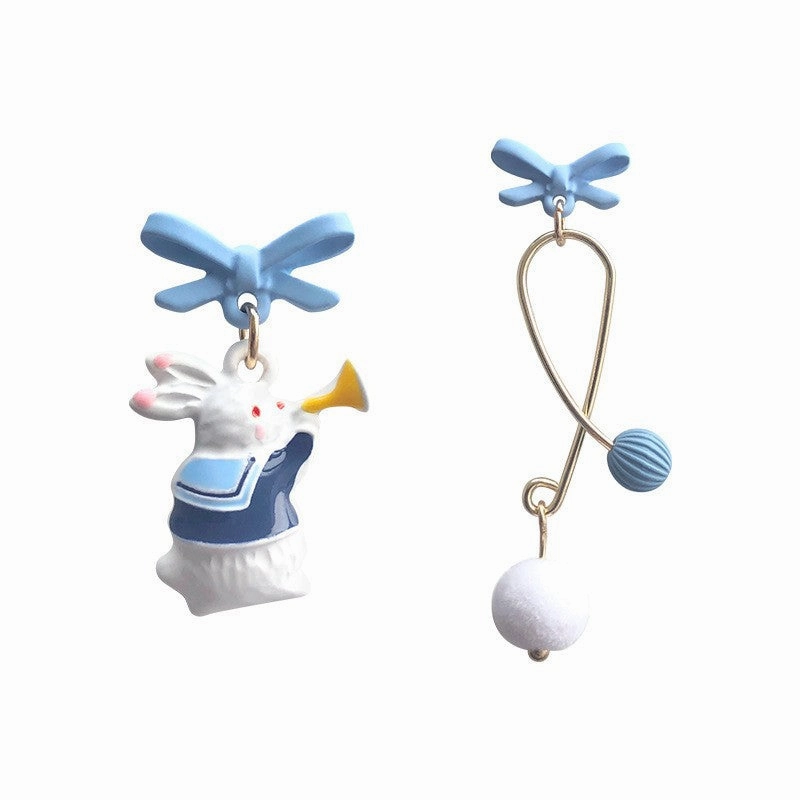 Wholesale 3D Rabbit Pink Peach Heart Alloy Earrings