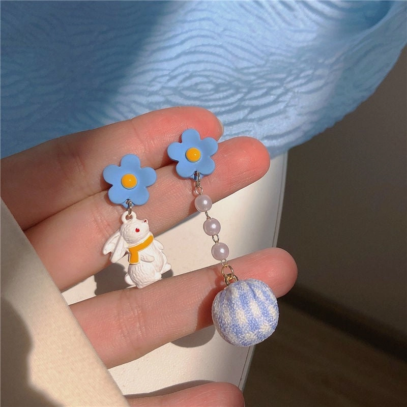 Wholesale 3D Rabbit Pink Peach Heart Alloy Earrings