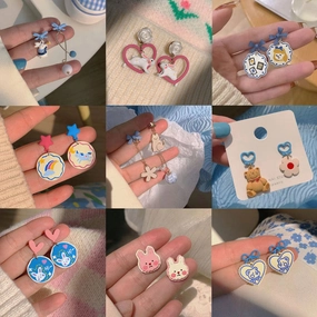 Wholesale 3D Rabbit Pink Peach Heart Alloy Earrings