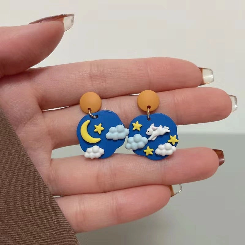 Wholesale 3D Rabbit Pink Peach Heart Alloy Earrings