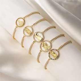 Wholesale 3mm Copper Inlaid Zircon Shell Virgin Mary Adjustable Bracelet