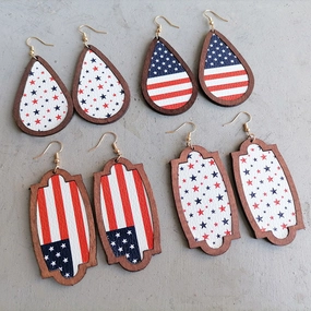 Wholesale 3Pairs/Pack Independence Day Leather Earrings