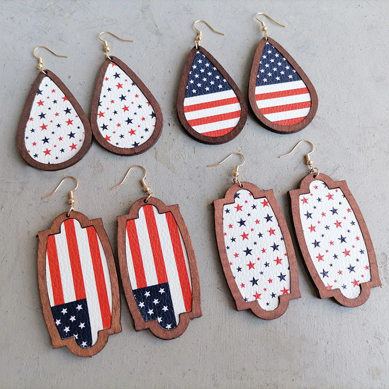 Wholesale 3Pairs/Pack Independence Day Leather Earrings