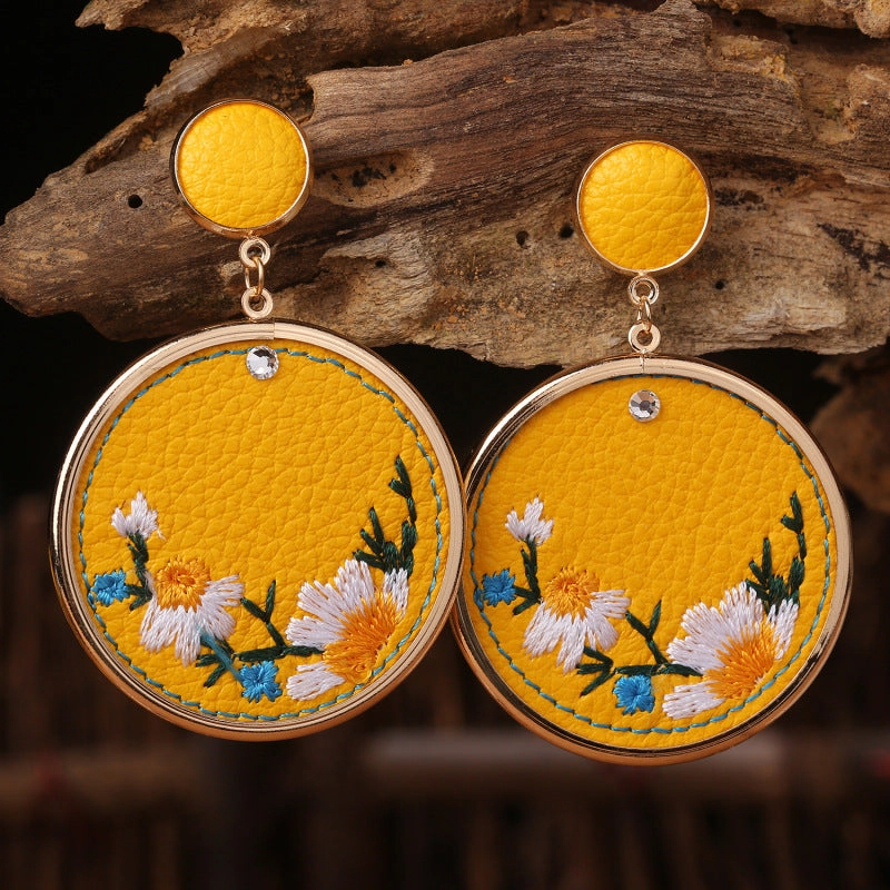 Wholesale 3Pairs/Pack Leather Embroidery Flowers Earrings