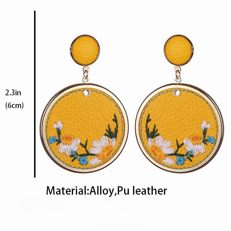 Wholesale 3Pairs/Pack Leather Embroidery Flowers Earrings