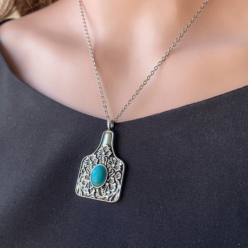 Wholesale 3pcs/pack Turquoise Western Pattern Cow Brand Necklace