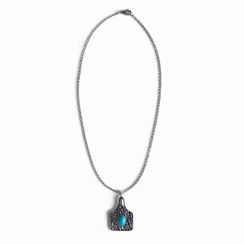 Wholesale 3pcs/pack Turquoise Western Pattern Cow Brand Necklace