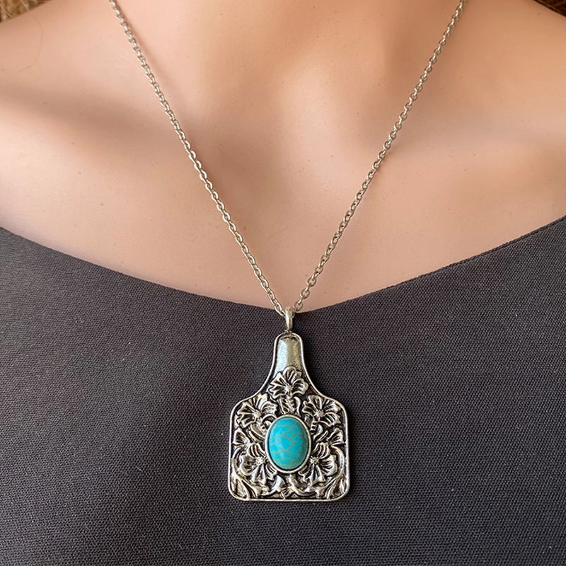 Wholesale 3pcs/pack Turquoise Western Pattern Cow Brand Necklace