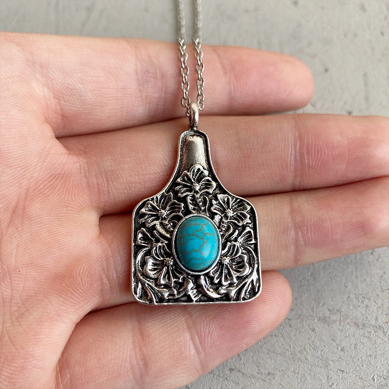 Wholesale 3pcs/pack Turquoise Western Pattern Cow Brand Necklace