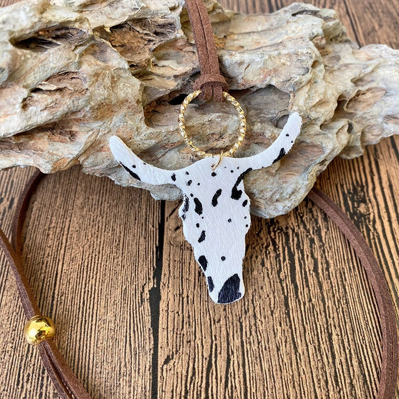 Wholesale 3pcs/pack Western Style Cow Pattern Cow Head Texas Map Leopard Print Turquoise Imitation Pearl Cowhide Leather Necklace