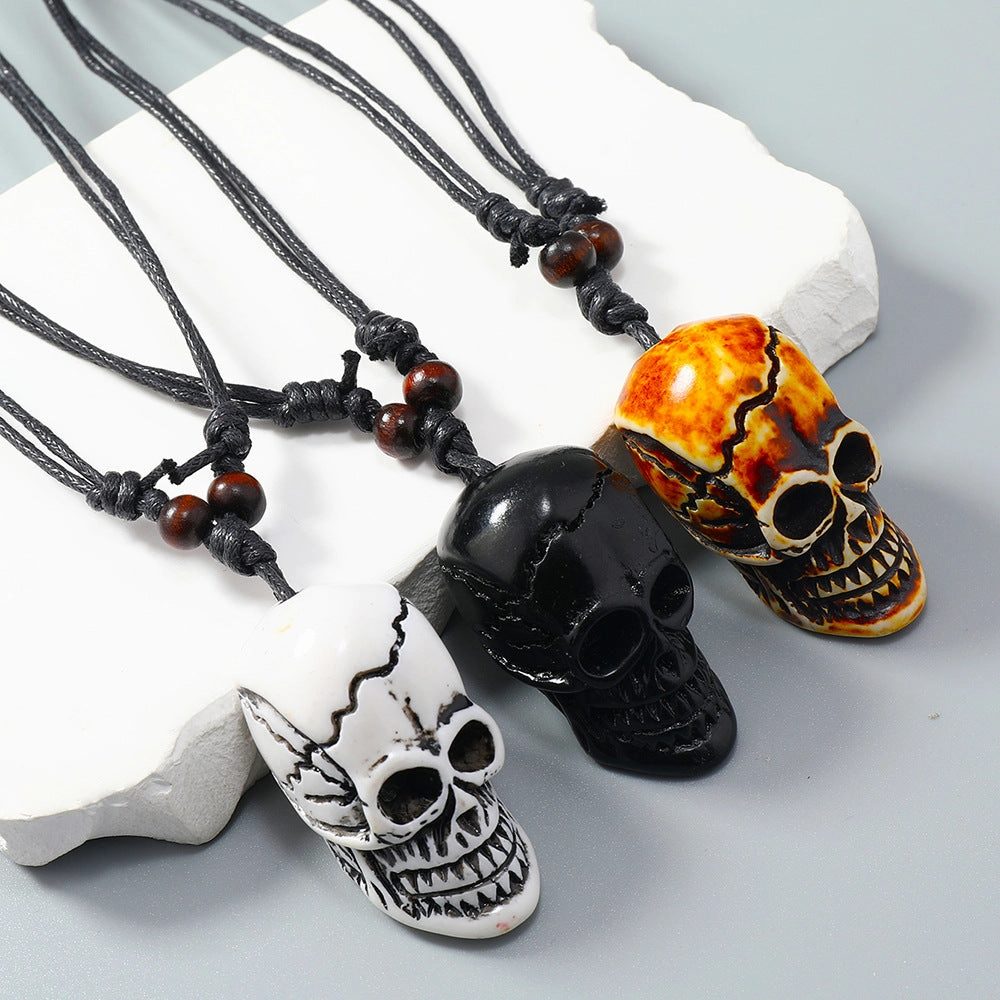 Wholesale 3PCS Retractable Wax Wire Acrylic Creative Skull Men's Necklace