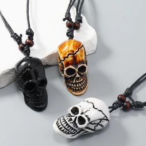 Wholesale 3PCS Retractable Wax Wire Acrylic Creative Skull Men's Necklace