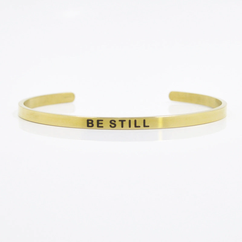 Wholesale 4mm Gold Stainless Steel Lettering Titanium Steel C Shape BREATHE DREAM FEARLESS Bracelet