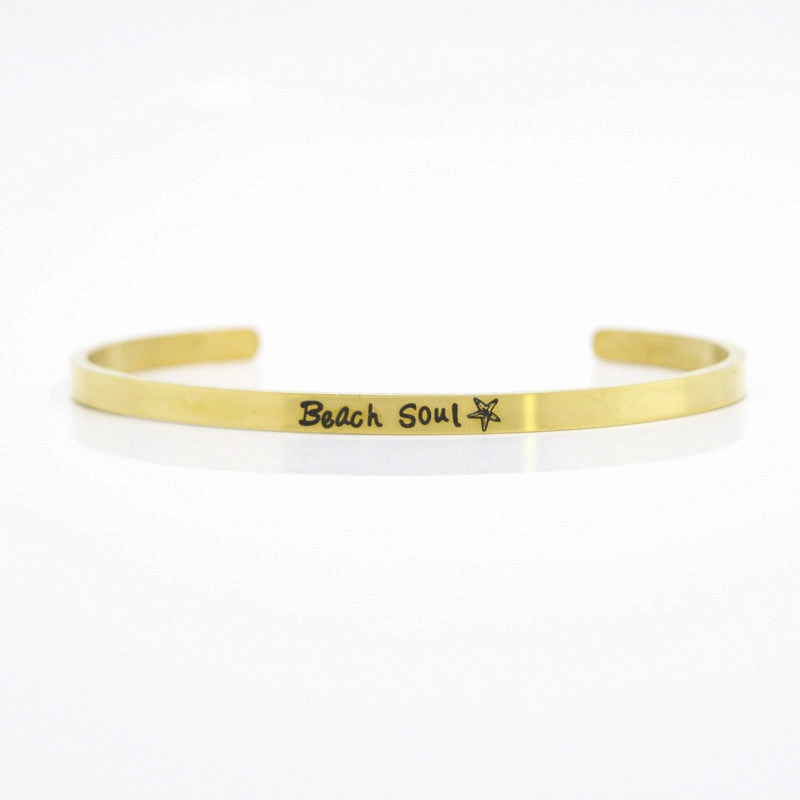 Wholesale 4mm Gold Stainless Steel Lettering Titanium Steel C Shape BREATHE DREAM FEARLESS Bracelet