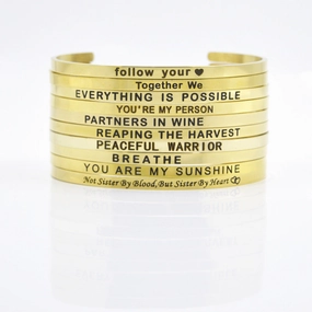 Wholesale 4mm Gold Stainless Steel Lettering Titanium Steel C Shape BREATHE DREAM FEARLESS Bracelet