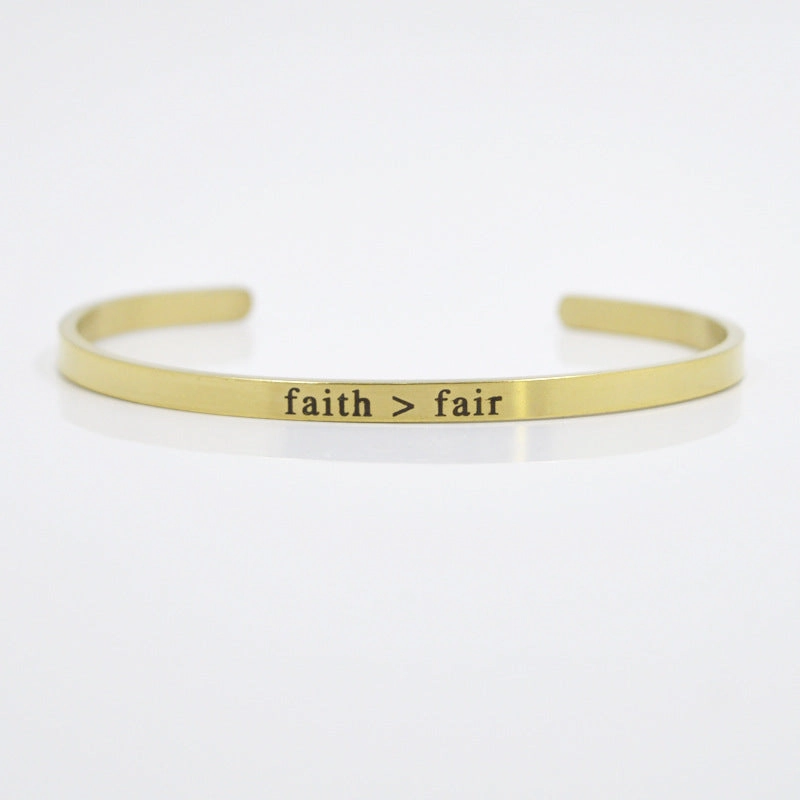 Wholesale 4mm Gold Stainless Steel Lettering Titanium Steel C Shape BREATHE DREAM FEARLESS Bracelet