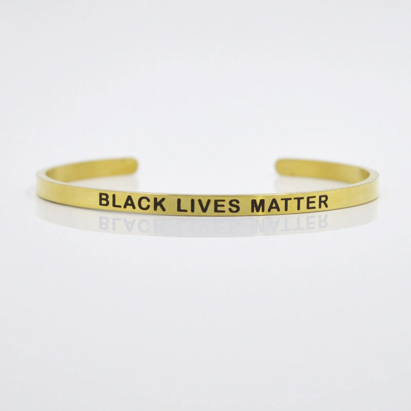 Wholesale 4mm Gold Stainless Steel Lettering Titanium Steel C Shape BREATHE DREAM FEARLESS Bracelet