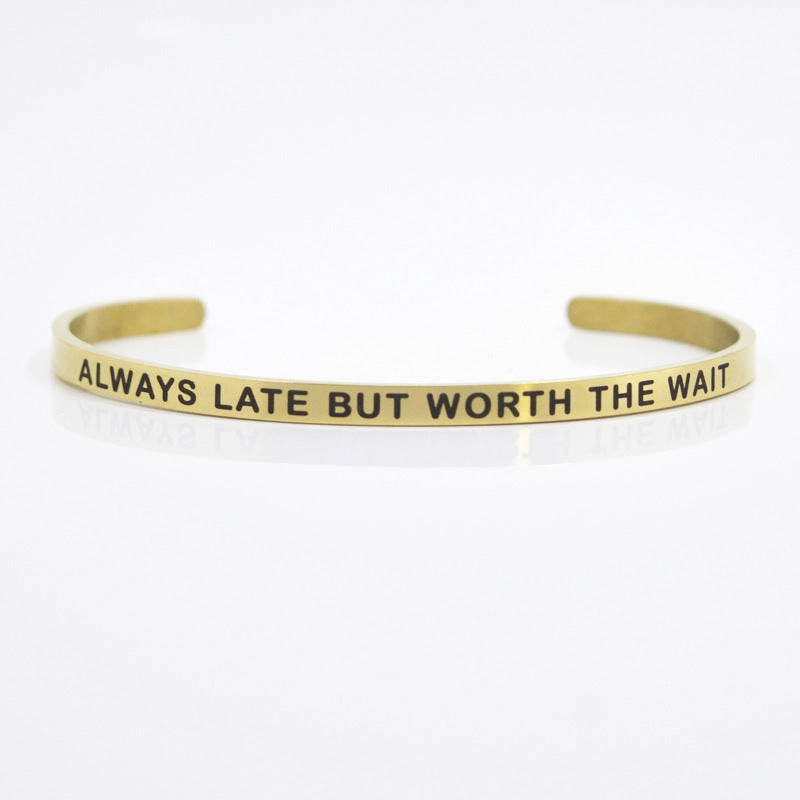 Wholesale 4mm Gold Stainless Steel Lettering Titanium Steel C Shape BREATHE DREAM FEARLESS Bracelet
