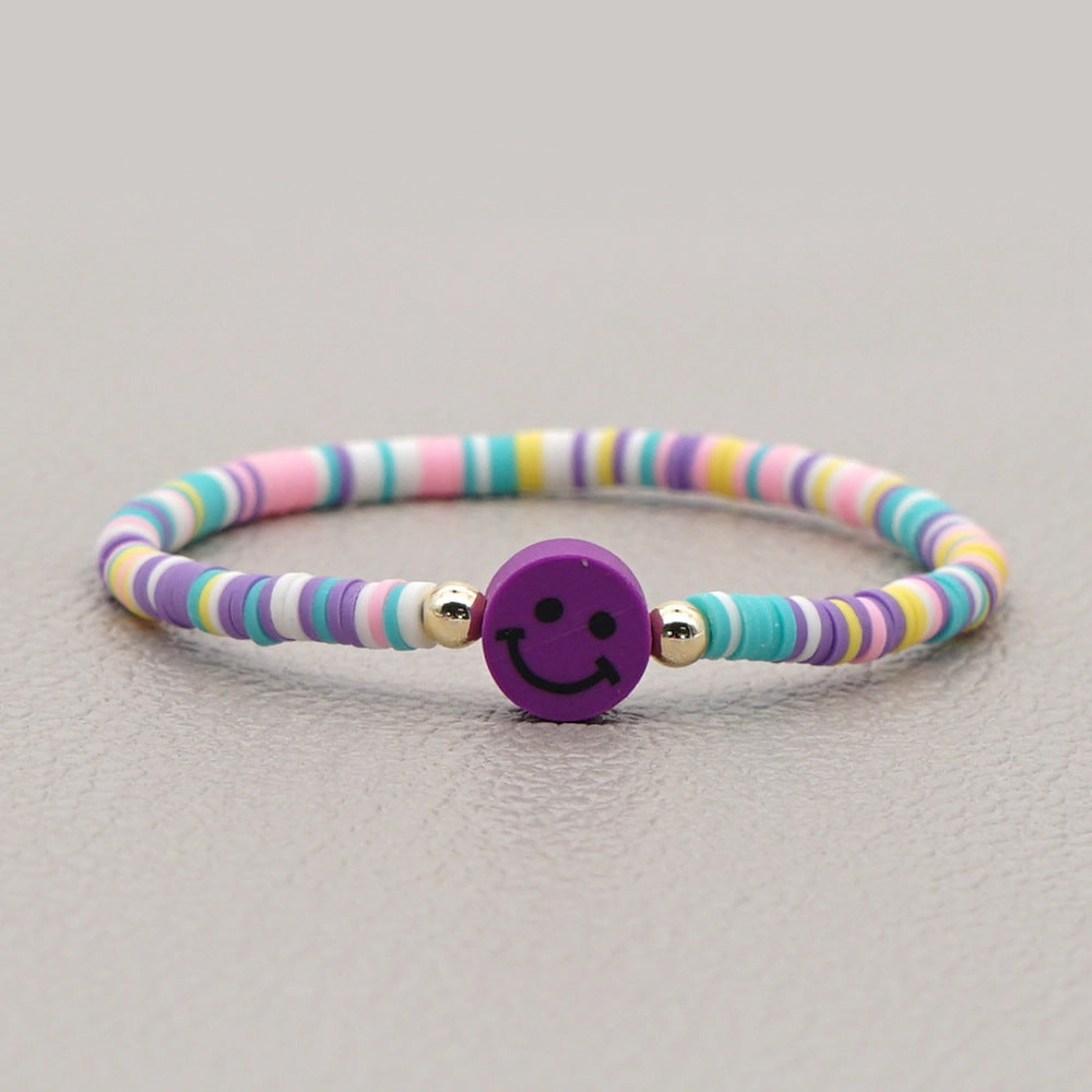 Wholesale 4mm rainbow polymer clay beaded multi-color smiley couple Bracelet
