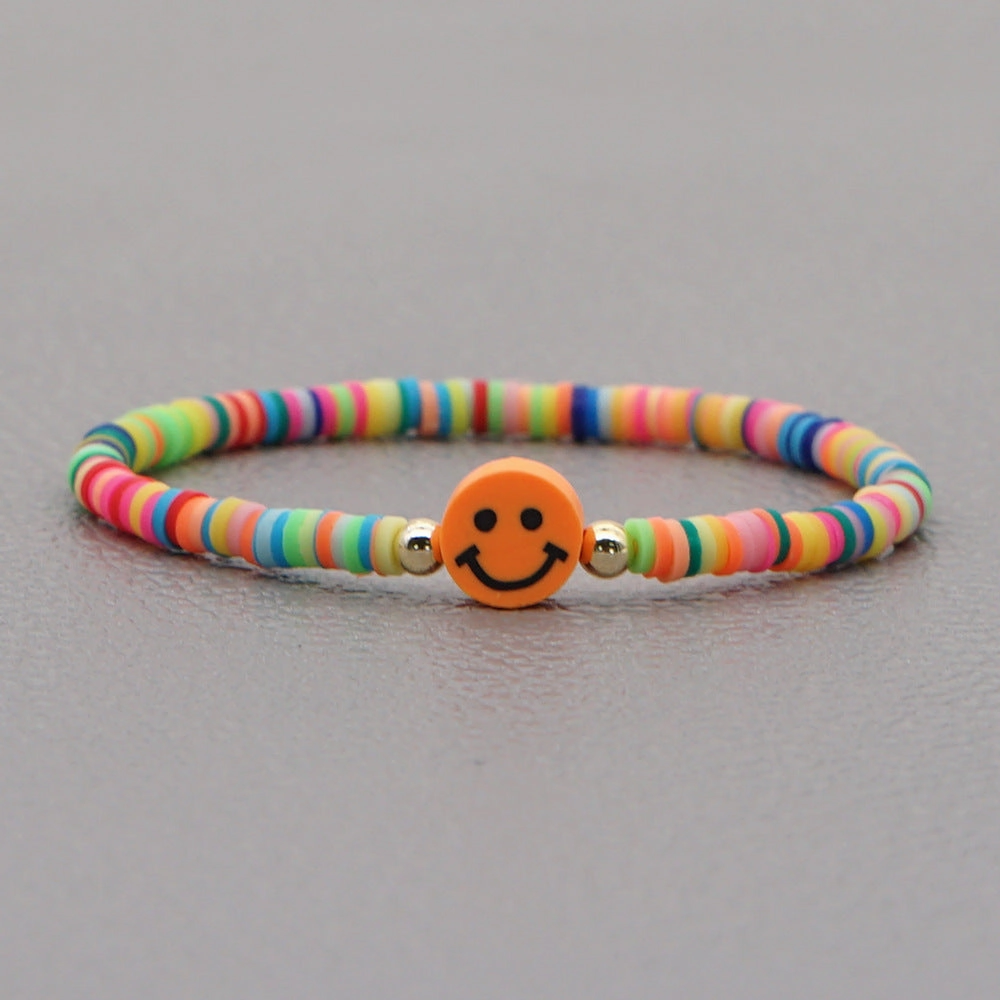 Wholesale 4mm rainbow polymer clay beaded multi-color smiley couple Bracelet