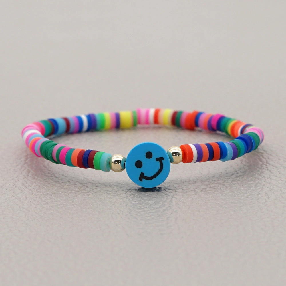 Wholesale 4mm rainbow polymer clay beaded multi-color smiley couple Bracelet
