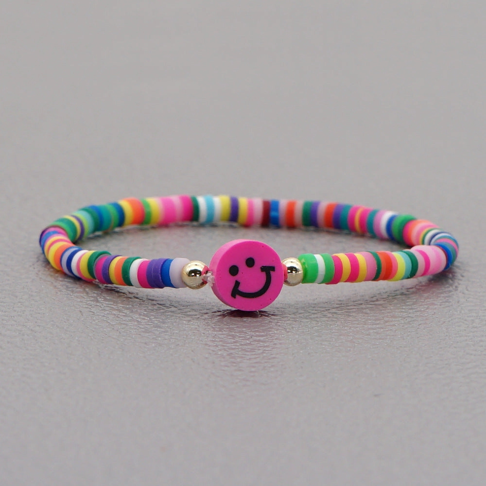 Wholesale 4mm rainbow polymer clay beaded multi-color smiley couple Bracelet