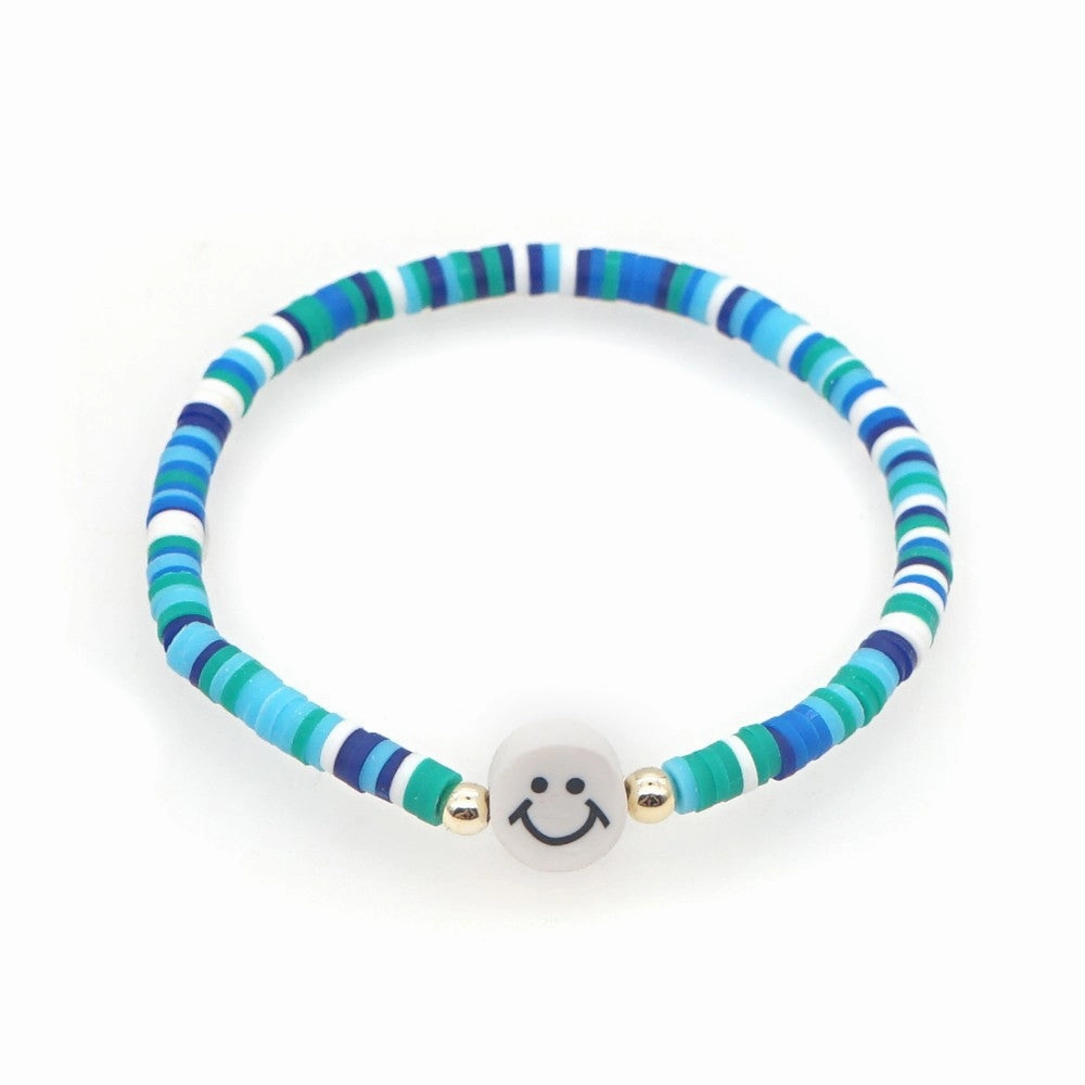 Wholesale 4mm rainbow polymer clay beaded multi-color smiley couple Bracelet