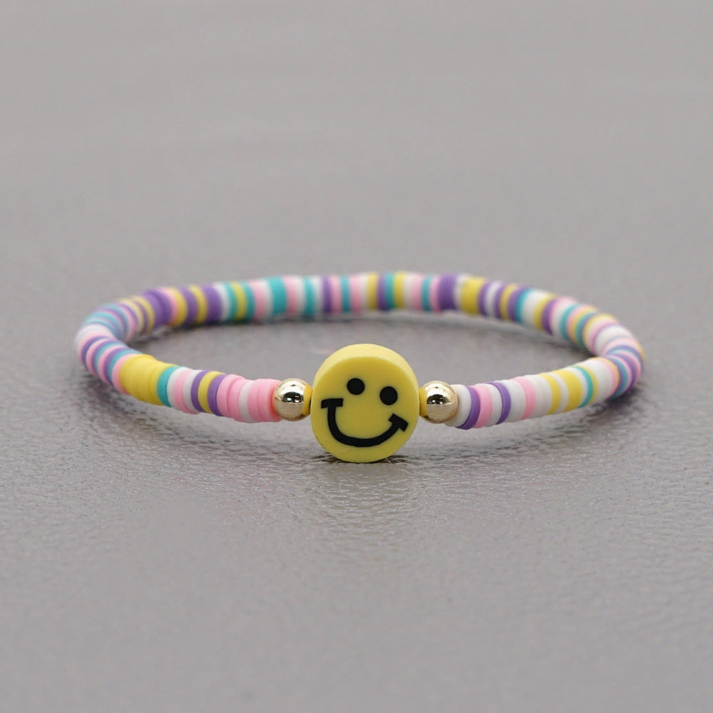 Wholesale 4mm rainbow polymer clay beaded multi-color smiley couple Bracelet