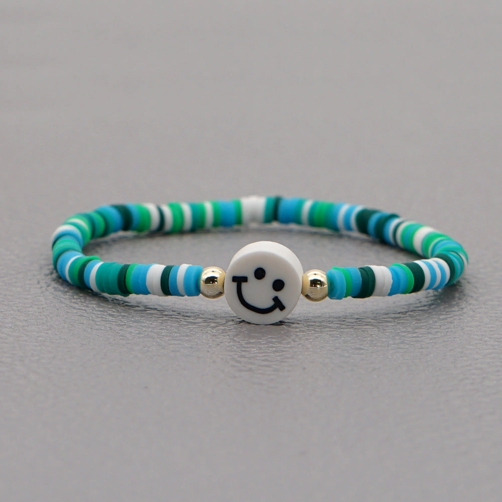 Wholesale 4mm rainbow polymer clay beaded multi-color smiley couple Bracelet