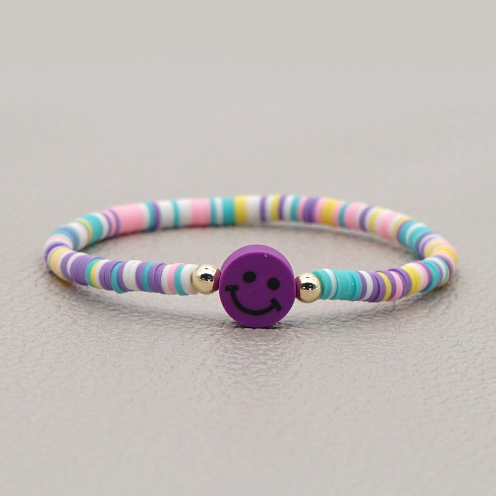 Wholesale 4mm rainbow polymer clay beaded multi-color smiley couple Bracelet