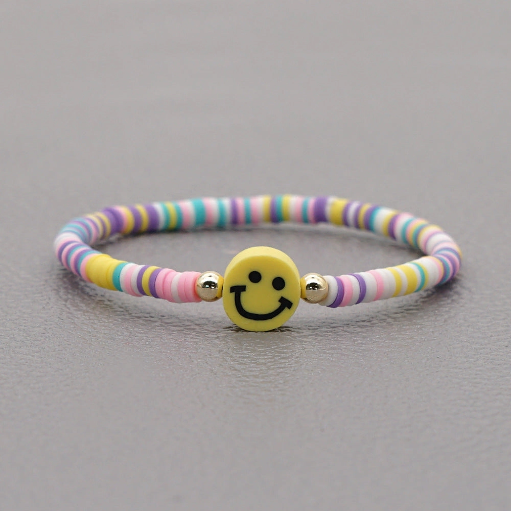 Wholesale 4mm rainbow polymer clay beaded multi-color smiley couple Bracelet