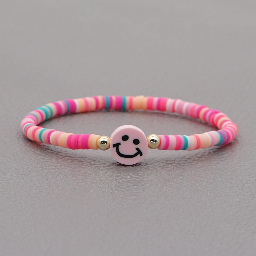 Wholesale 4mm rainbow polymer clay beaded multi-color smiley couple Bracelet