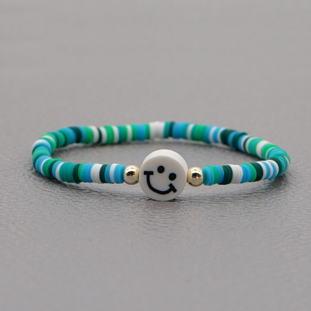 Wholesale 4mm rainbow polymer clay beaded multi-color smiley couple Bracelet