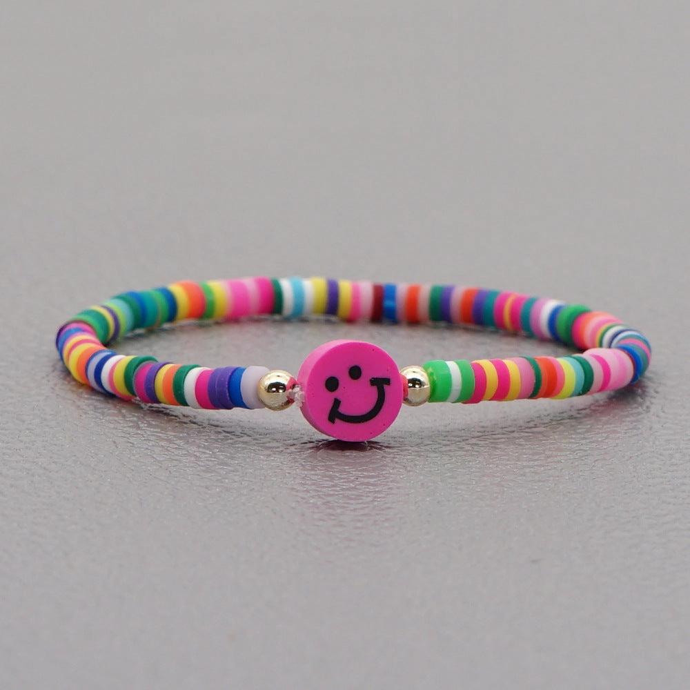 Wholesale 4mm rainbow polymer clay beaded multi-color smiley couple Bracelet